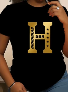 Honduras 504 Women's Pattern Printed Cotton Short-Sleeved T-Shirt - Washed Cotton Short-Sleeved Crew Neck T-Shirt, Novel Design, Pure Cotton Boutique Versatile T-Shirt, The Perfect Choice For Summer Casual Wear - 黑色 - 查看 9