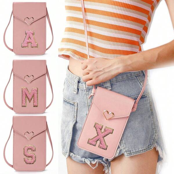 Borsa a tracolla da donna con tasca per telefono, porta carte di credito e schermo touch, portafoglio con patta, tasca a zip, monogramma, borsetta porta cellulare, leggera, moderna, per business e carte di credito