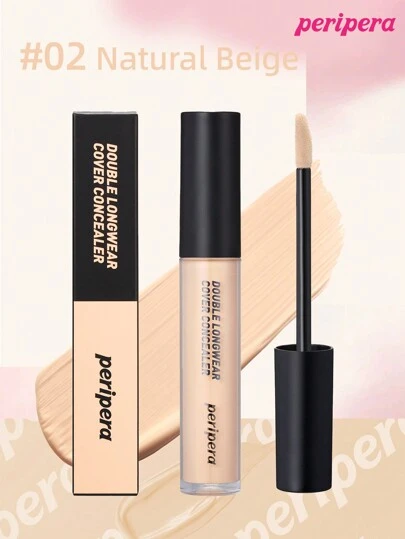 Peripera K-Beauty 双重持久遮瑕膏，尖端遮瑕膏，适用于敏感肌肤，液体遮瑕膏，轻盈，全面覆盖，持久，遮瑕，修饰，遮盖，保湿，提亮，浅沙色，韩式彩妆