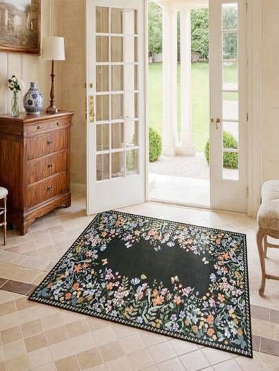 1 件美式花卉和蝴蝶图案客厅地毯 - 仿羊毛材质，质地蓬松柔软，有弹性，抗起球，防污，防滑，适合客厅/卧室、所有季节、节日装饰