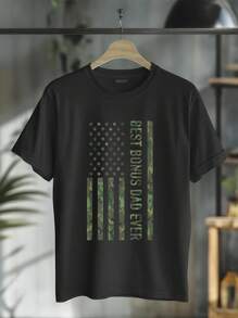Best Bonus Dad Ever US American Military Camouflage Flag T-Shirt Casual Short Sleeve Shirt