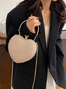 Luxury Handbags Clutch Purses Hot Heart Shape Chain Women Ladies Evening Bags, Prom Bag For Party , Wedding - Champagne - View 10