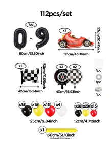 112pcs/Set Racing Theme Party Decoration Balloons, 32 Inch Black Number 0-9 Balloons, Racing/Tire/Black & White Checkered/Flag Balloons, Suitable For Birthday Party Decoration Props, Baby Shower - 彩色 - 查看 2