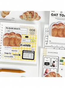 2 件/包创意学生便笺本，带有面包和咖啡“好天气”系列图案，可用作学校用品，返校