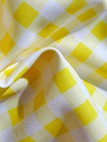 Women's Printed Fashionable Yellow Plaid Pattern Mini Triangle Bikini Set, Suitable For Summer Swimwear Vacation Beach - Yellow - View 9