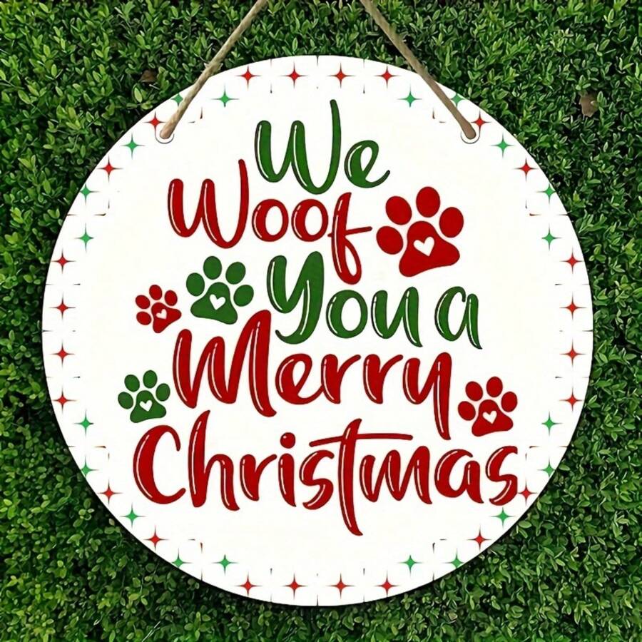 1 件可爱小狗爪印设计圆形悬挂装饰，8x8 英寸 - 动物主题家居装饰、新年、乔迁派对，适合门、窗、墙壁 - 无需电源，随机设计生日 - 彩色 - 查看 1