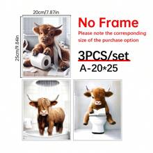 3pcs Scottish Highland Cow Funny Bathroom Print, Farm Animal Humor, Whimsical Highland Cow Lover Gift, Wall Canvas Art, Vintage Western Home Decor , Cottagecore Posters For Room, Funny Wall Decor , Room Decor Aesthetic, Room Decoration Stuff