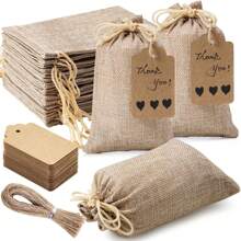 10pcs/20pcs Reusable Premium Mini Gift Bags With Tags & Strings, Linen Bags, Suitable For Wedding Party, Jewelry, Coffee, DIY Crafts - Brown - View 2