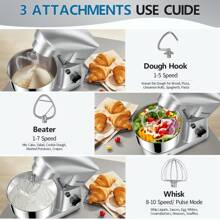 HOWORK Stand Mixer,5-QT 350W 10-Speed Tilt-Head Food Mixer, Kitchen Electric Mixer With Dough Hook, Wire Whip & Beater - 美規A型插(110-127V) - 查看 3