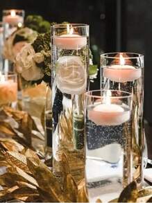 1 pièce Photophore en verre transparent, vase cylindrique en verre, pour la décoration de table, les arrangements floraux artistiques et les centres de table de mariage, la décoration intérieure et les dîners aux chandelles romantiques, accessoires de mariage (bougie non incluse)