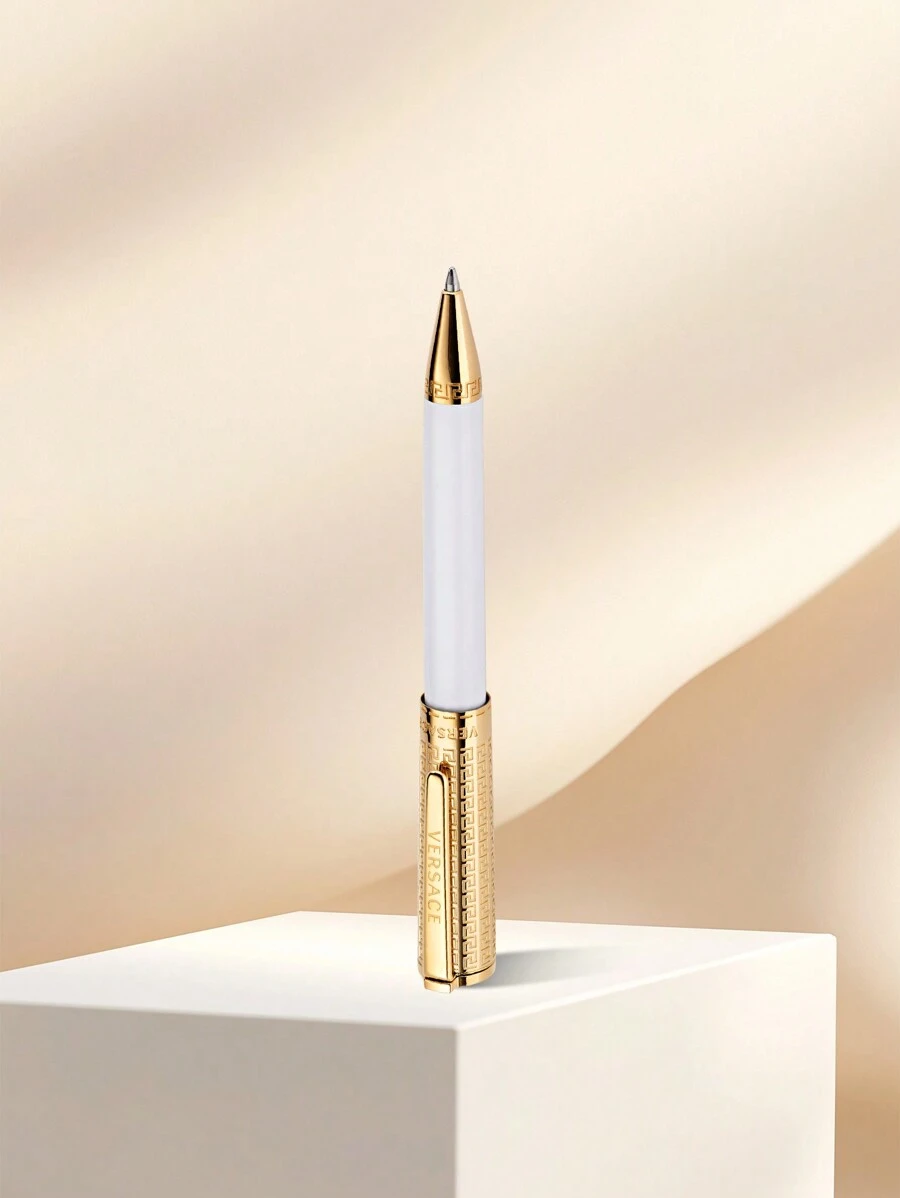 Versace Calipso Ballpoint Pen Whie Gold Ball Point Blue Ink Pen Luxury Designer With Medusa And Greek Key Engraved Logo,Gift For Unisex VRS700723 Back To School - White - View 1