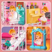 HENGPHY Pink Doll House Toys For Girls 3-8 Ages With 12 Rooms, Villa Girls Toys 2 Doll Figures, Slide, Pretend Play Accessories, Dly Educational Toy Playset, Ideal Gift For Ages 3+ Birthday Gifts - 粉色 - 查看 2
