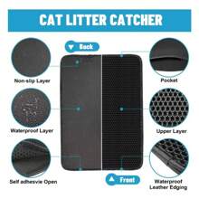 Double-Layer Cat Litter Box Mat With Black Honeycomb Design, Slip-Resistant And Washable, Suitable For Cat Litter Box - Black - View 7