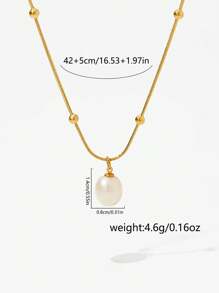 Nooxian 1pc Women Pendant Necklace, Stainless Steel Simulated Pearl Necklace, Fashionable Versatile Daily Wear Accessory (Chain & Pearl Bead Quantity Random) - Yellow Gold - View 6