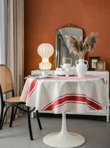 1pc Red Stripe Circular Tablecloth, Retro American Style Round Table Decor, Bedroom Nightstand, Round Coffee/TV Stand Decoration, Home Decor
