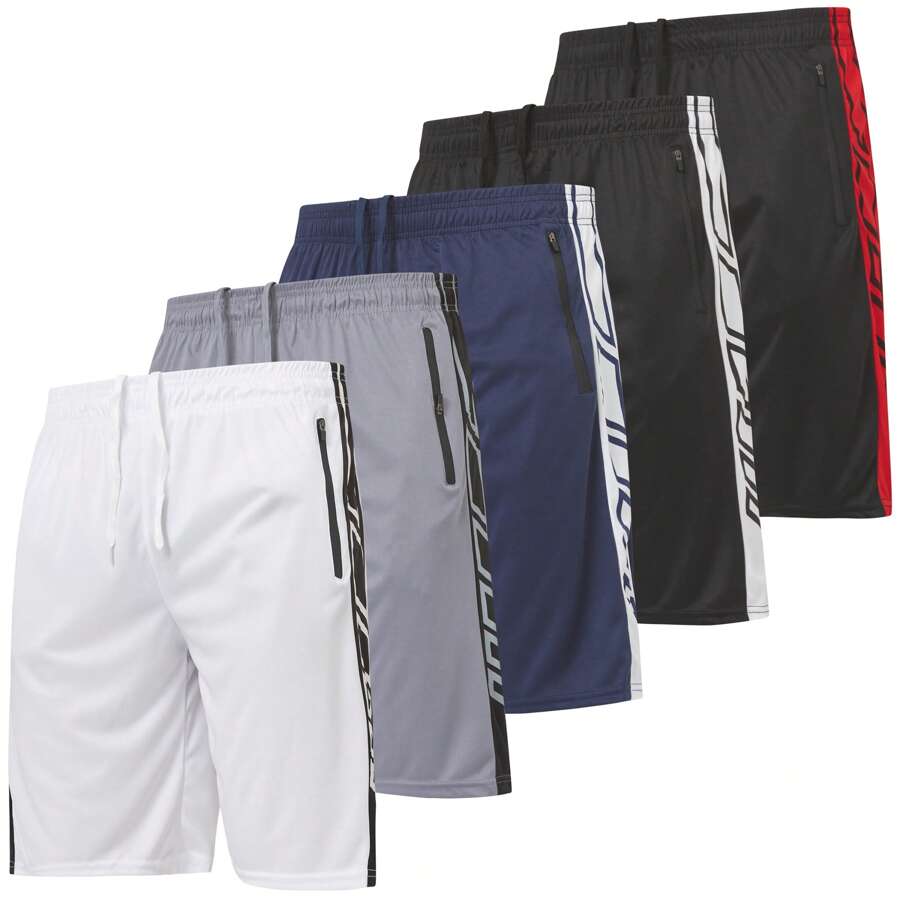 Mens 5 Pack Athletic Running Shorts, Basketball Gym Workout Shorts For Men With Zippered Pockets - 什錦側板 - 查看 1