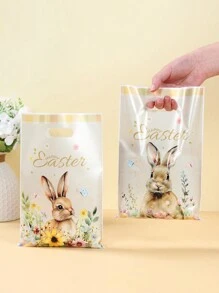 50个复活节兔子礼品袋，混合可爱兔子复活节手提袋，派对房间装饰厨房用品包装袋，复活节兔子花卉图案塑料礼品包装用品，适用于精品礼品包装袋、复活节礼物派对小礼品 - 復活節兔子 - 查看 4