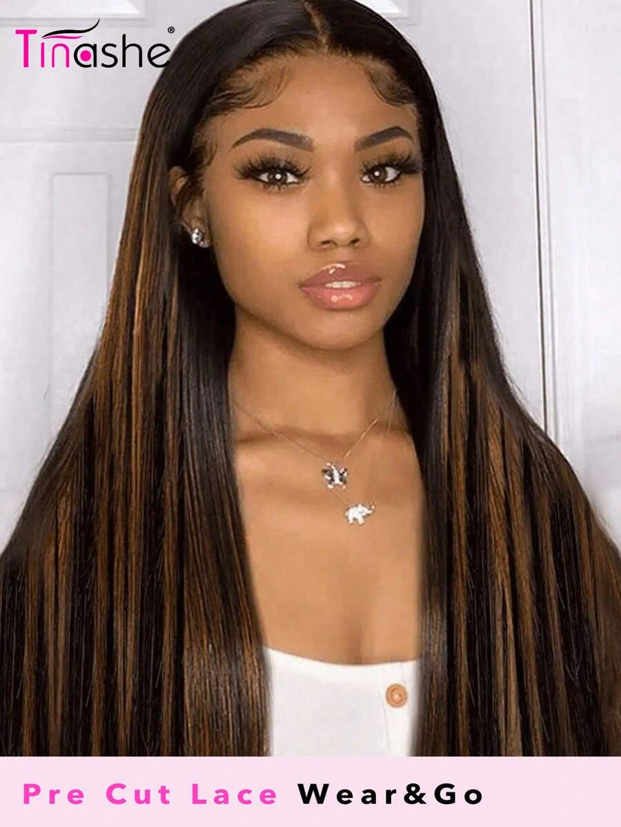 Tinashe Hair Highlight 6x5 Wear&Go 直发假发 1b/30 预漂白无胶假发人发预剪蕾丝自然发际线短蕾丝闭合假发 180% 密度