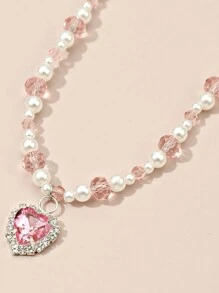 1st. Hartvormige kralenketting voor kinderen, uniek accessoire cadeau voor meisjes, Valentijnsdag, terug naar school
