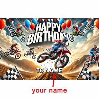 [Customized] Off-Road Motorcycle Birthday Party Banner, Polyester Motorcycle Racing Theme Background, Suitable For Multi-Purpose Decoration, Photo Booth And No-Power Celebration