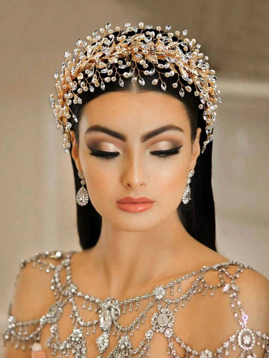 Elegant Pearl & Crystal Rhinestone Bridal Headband, Chic Bride Or Bridesmaid Headdress For Wedding, Party, Prom