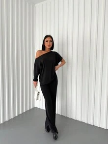 Bộ đồ đơn giản thời trang thường ngày dành cho nữ (Bộ áo & quần) - màu đen - Xem 2