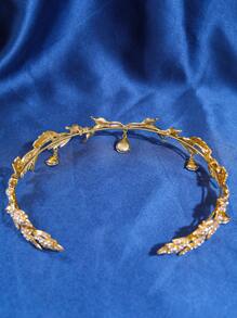 1件水晶叶子发箍，水晶发饰，水钻发箍，新娘婚礼头饰，复古叶子项链，水钻额饰吊坠 - 金色 - 查看 7