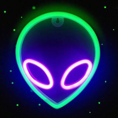 1pc LED Alien Atmosphere Lamp, 22 X 19.5cm (8.66 X 7.67in), Neon Alien Lamp For Wall Decor, Bedroom Decor, Living Room Decor, Battery & USB Powered