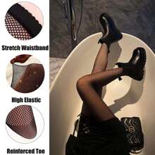 Verterosie Rhinestone Women's Pantyhose: Glitter Tights For Sexy Women - High Waist Fishnet Stockings - Black - View 4