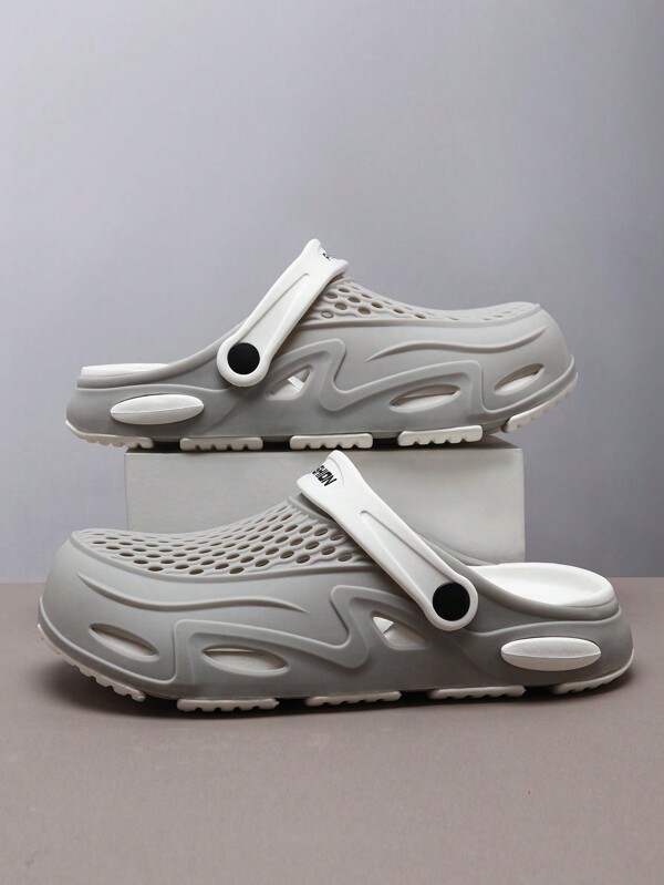 2025 New Men's Summer Sandals, Casual Slip-On Flat Wooden Clogs, Fashionable Vacation/Beach/Party/Indoor Wear, Thick Sole Breathable Solid Color Round Toe Hollow Shoes