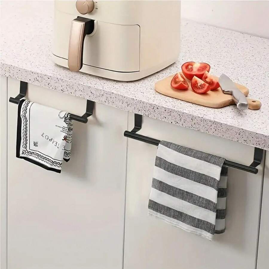 1pc Easy Installation Stainless Steel Towel Rack - No Drilling Required Over Door Hanging Organizer For Kitchen, Bathroom And Wardrobe, Kitchen Towels
