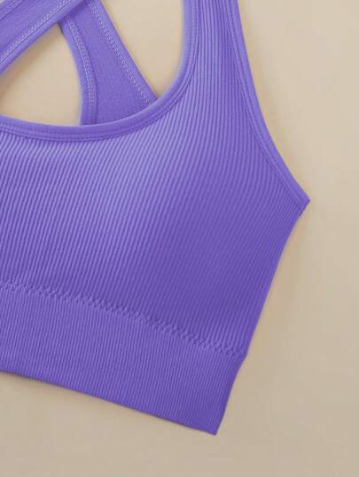 Women Criss Cross Strap Sports Bras, Backless Yoga Fitness Workout Tank Tops Bustier Bras view 3