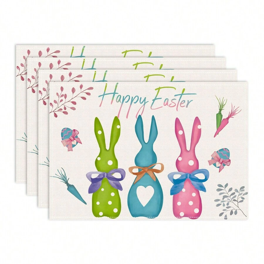 1 Stück/4 Stück/6 Stück Ostern Tischsets Set, süße Hase & Blumen bedruckte 30cmx45cm Feiertags Tischsets für Party, Küche, Esszimmer, Heim Dekoration - Verschiedenfarbig - Übersicht 1