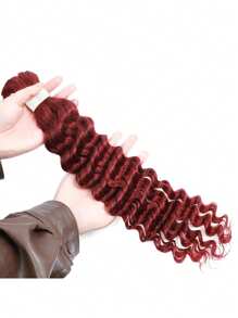 2 件/包 深波浪编织发 99J 勃艮第散装人发编织 波西米亚风盒状辫子 巴西处女无纬人发编织发 99J 红色水波钩针发 16 18 20 22 24 英寸编织接发 99J 卷发波浪人发 - 酒紅色 - 查看 2