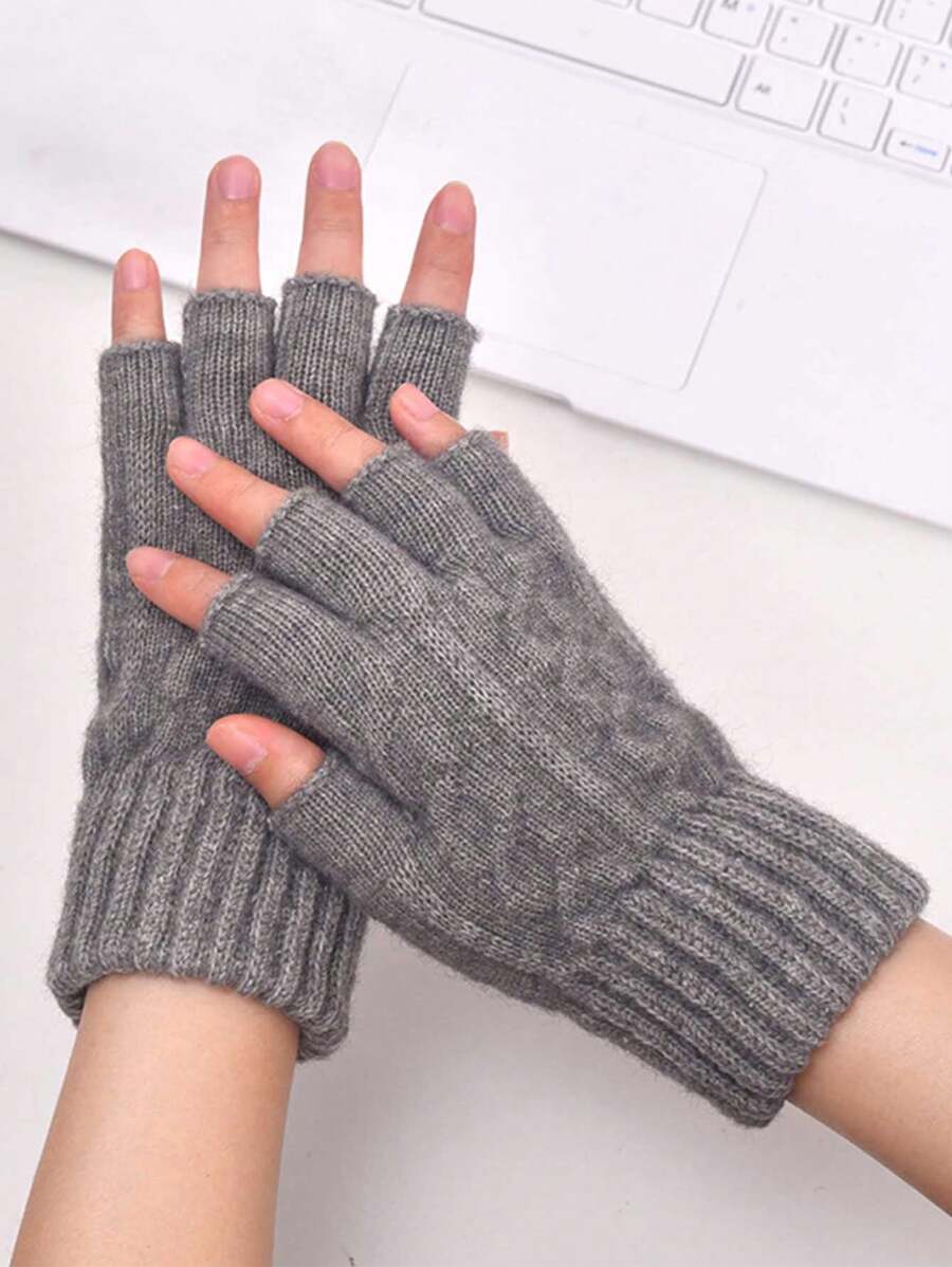 1 件羊驼毛混纺保暖防风透气露指手套，简约设计，适合户外活动，秋冬季