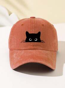 1 Stück Damen Mütze mit weißer Augen Katze Motiv, modisch und weich, süßes Tier Muster Baseball Kappe mit verstellbarem Schirm, atmungsaktiv, geeignet für Outdoor Sport, Camping, Reisen, Geschenkidee