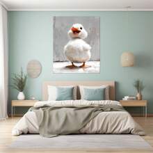 Canvas Wall Art Wildlife Picture Prints, Happy Duck Motivational Style Wild Animal Canvas Wall Art Frame Pictures For Wall Painting Print On Canvas Framed Contemporary Art For Men Boy Bedroom Home Modern Decoration,Paintings Canvas Farmhouse Art Prints Animal Nursery Farmhouse Wall Prints Poster For Living Room Benroom(Mocha Brown)