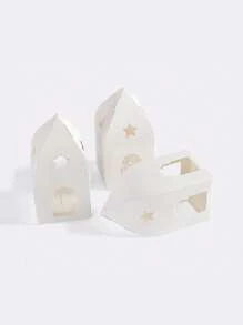 7 Peças Caixas de Presente de Papel Dobrável Transparente com Estrela Branca Oca e Lua, Forma de Castelo Minimalista Embalagem de Biscoito e Doces