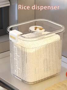 Contenedor de arroz de cocina para el hogar de 1 pieza con gran capacidad para almacenamiento y comida para mascotas - transparente - Ver 4