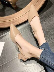 GlamourGrip Zapatos de tacón alto para mujer, elegantes y a la moda, con punta fina y tacón ancho, diseño cómodo y transpirable, con escote bajo y banda elástica, ideales para uso diario, fiestas, eventos formales, graduaciones, festivales, vacaciones y verano - Albaricoque - Ver 7