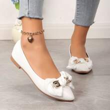 Women's Comfortable Flat Shoes, Fashionable Bowknot Design - White - View 2