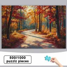 Mélodie d'automne dans la forêt : la lumière du soleil sur le chemin d'automne coloré, Puzzle en bois de 500/1000 pièces - Défilement artistique vibrant, un choix idéal pour les passionnés de puzzles en bois, la décoration des fêtes et les cadeaux