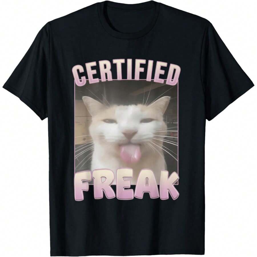 Certified Freak Funny Cat Meme T-Shirt - Black - View 1