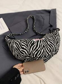 字母貼片腰包斑馬紋大容量時尚斑馬斜背包，時尚帆布單肩包，女式時尚手提包和吊帶皮夾