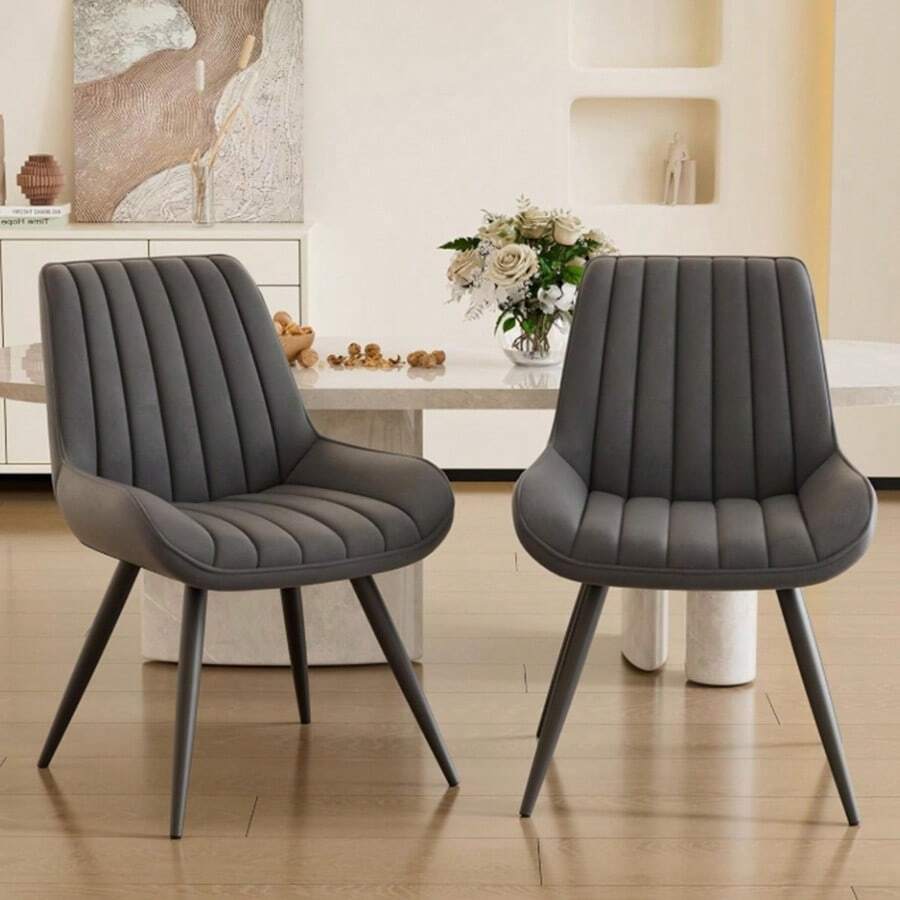 Nalupatio Dining Chairs Set Of 2, Modern Kitchen Chairs With Thick Cushions, Comfortable Upholstered Dining Chair With Metal Legs For Dining Room Or Kitchen Table - 深灰色 - 查看 1
