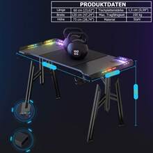 XMTECH Gaming Schreibtisch, LED Gaming Tisch PC Tisch, M Rahmen mit Kohlefaseroberfläche Stabil, Gamer Tisch mit Getränkehalter und Kopfhörerhaken, Schwarz - 120 x 60 cm - Übersicht 3