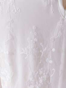 1pc Tween Girl Casual Embroidered Lace Trim V-Neck Mesh Overlay Dress, Summer - White - View 6