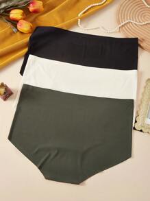 3 件大码女式无缝纹理透气高弹力腰低腰内裤，米色，舒适适合日常和运动穿着 - 彩色 - 查看 2