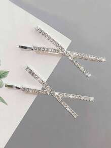 2pcs/4pcs Silver Rhinestone X-Shaped Hair Clips, Minimalist One-Piece Bangs Clips, Personalized Side Clips For Hairline & Nape Hair, Looks Of Party, Hair Accessories