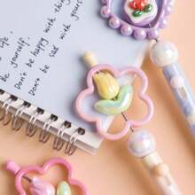 1pc Stress-Relief Rotating Tulip Shaped Ballpoint Pen, Cute Clickable 0.5mm Black Ink Pen